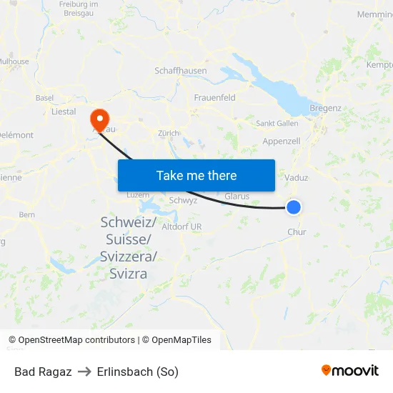 Bad Ragaz to Erlinsbach (So) map