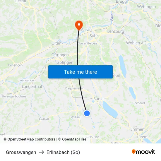 Grosswangen to Erlinsbach (So) map