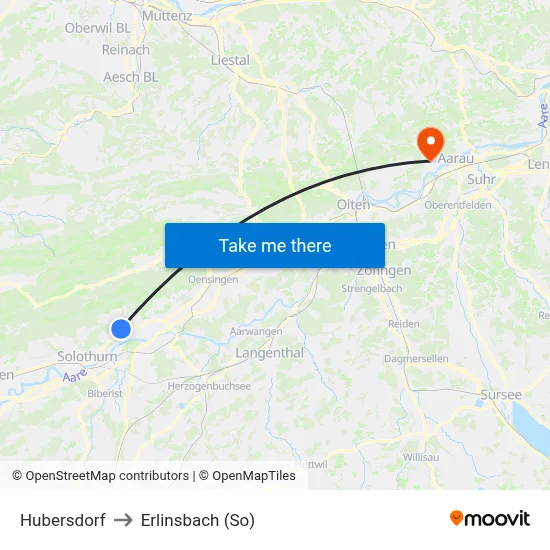 Hubersdorf to Erlinsbach (So) map