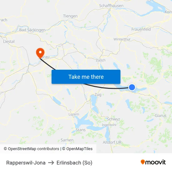 Rapperswil-Jona to Erlinsbach (So) map