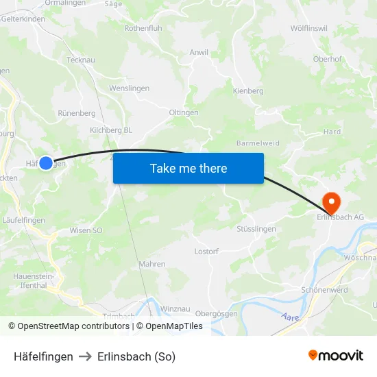 Häfelfingen to Erlinsbach (So) map