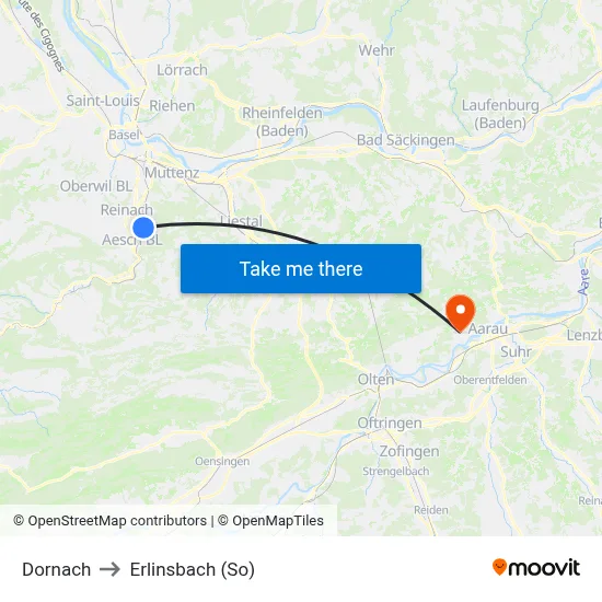 Dornach to Erlinsbach (So) map