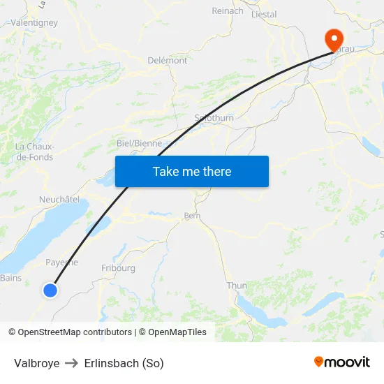 Valbroye to Erlinsbach (So) map
