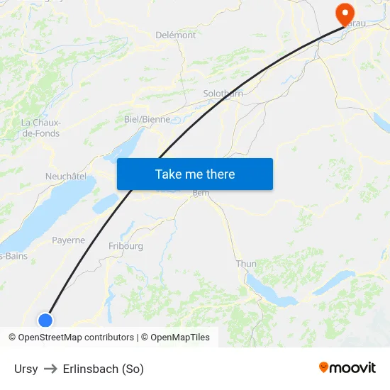 Ursy to Erlinsbach (So) map