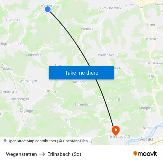 Wegenstetten to Erlinsbach (So) map