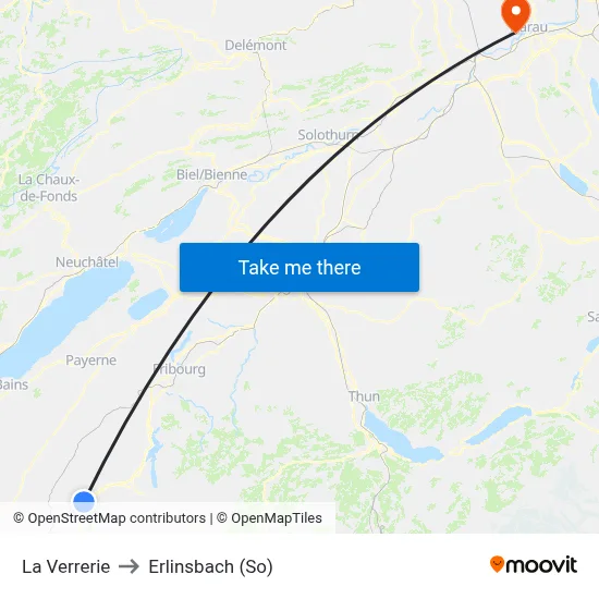 La Verrerie to Erlinsbach (So) map