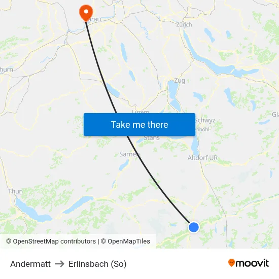 Andermatt to Erlinsbach (So) map