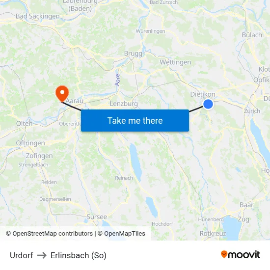 Urdorf to Erlinsbach (So) map