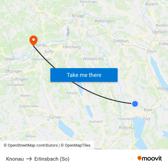 Knonau to Erlinsbach (So) map