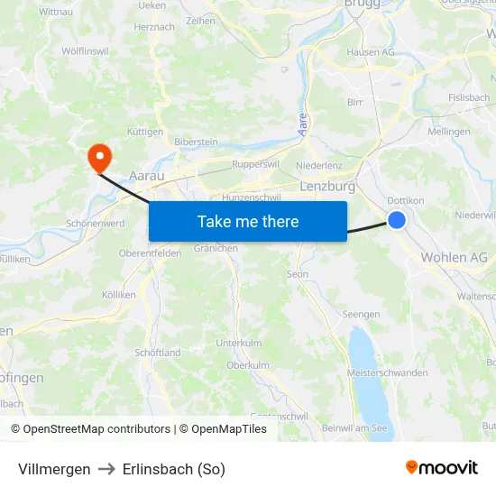 Villmergen to Erlinsbach (So) map