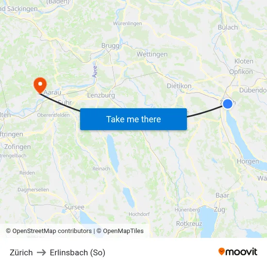 Zürich to Erlinsbach (So) map