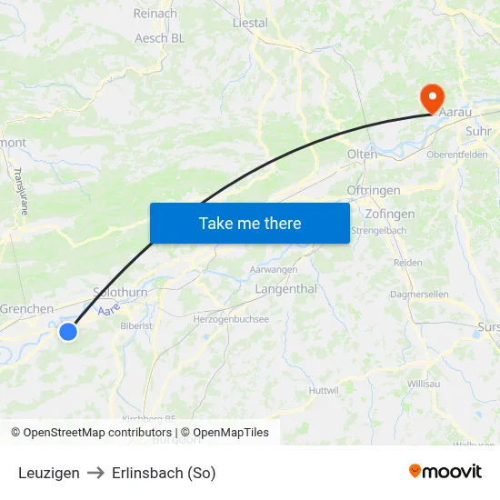 Leuzigen to Erlinsbach (So) map