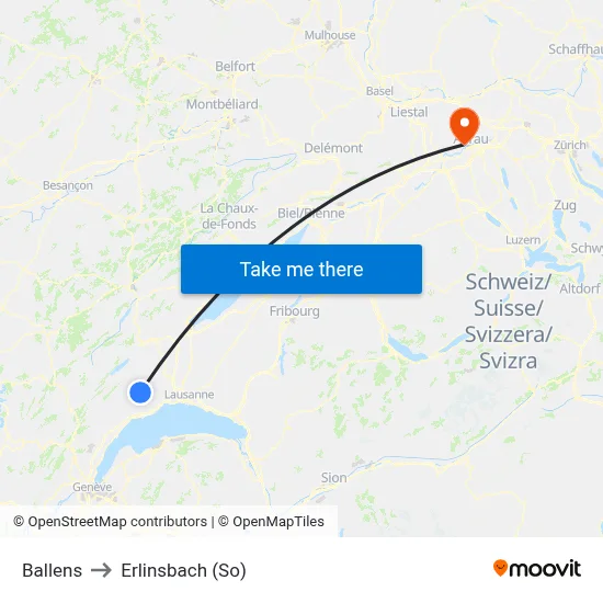 Ballens to Erlinsbach (So) map