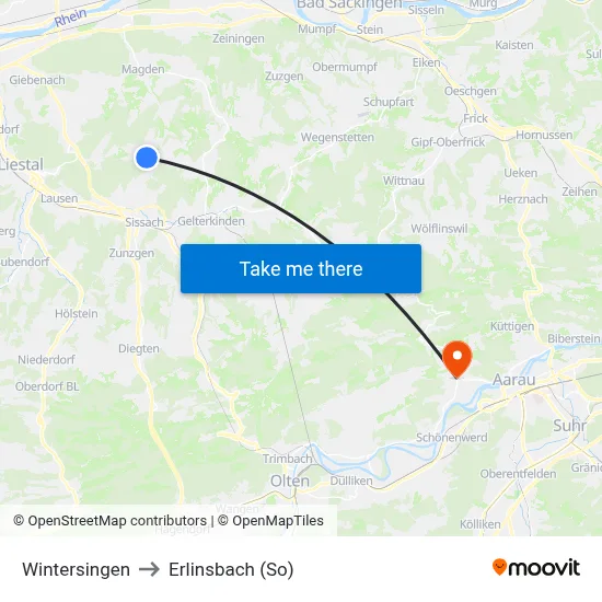 Wintersingen to Erlinsbach (So) map
