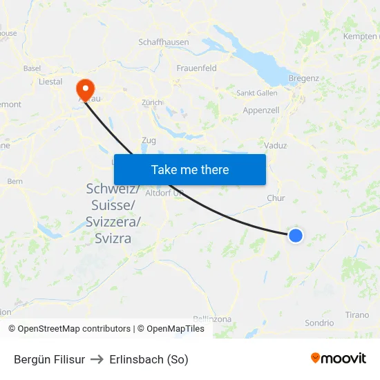 Bergün Filisur to Erlinsbach (So) map