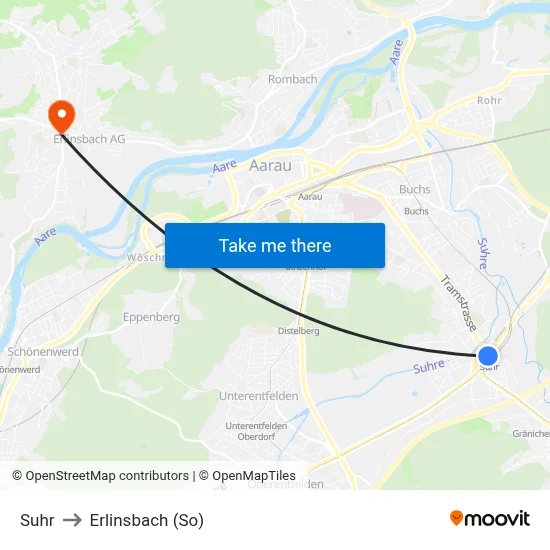 Suhr to Erlinsbach (So) map