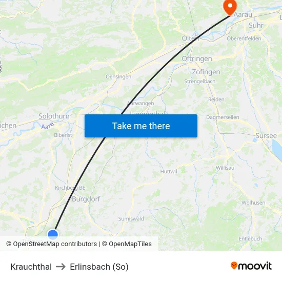 Krauchthal to Erlinsbach (So) map