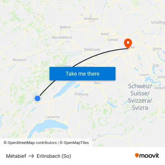 Métabief to Erlinsbach (So) map