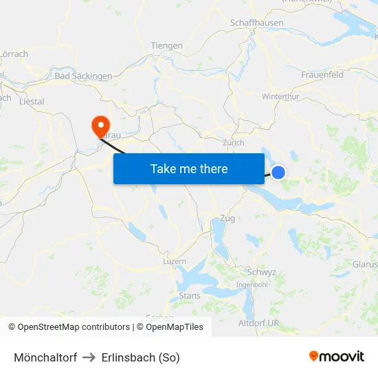 Mönchaltorf to Erlinsbach (So) map