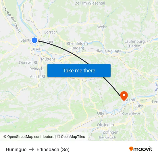 Huningue to Erlinsbach (So) map