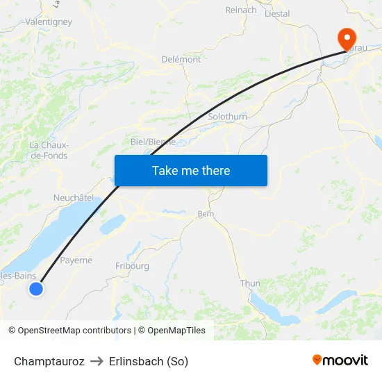 Champtauroz to Erlinsbach (So) map