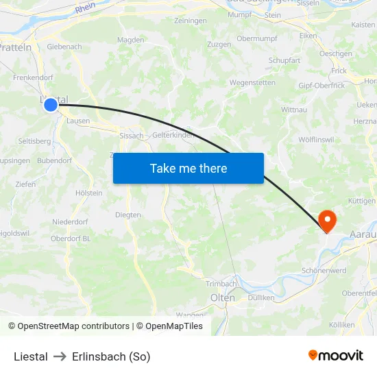 Liestal to Erlinsbach (So) map