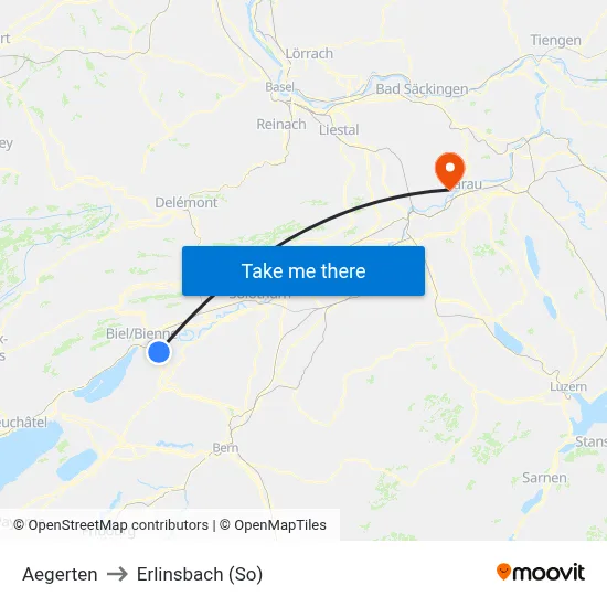 Aegerten to Erlinsbach (So) map