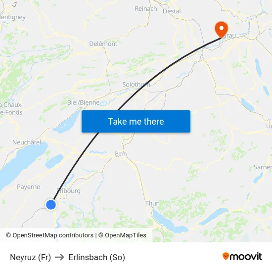 Neyruz (Fr) to Erlinsbach (So) map