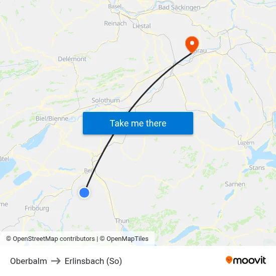Oberbalm to Erlinsbach (So) map