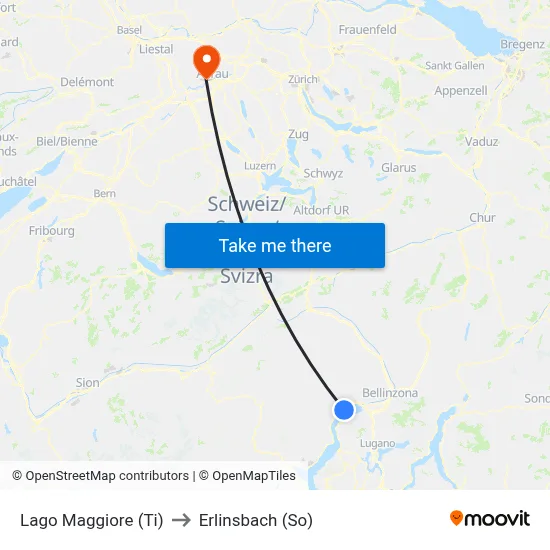 Lago Maggiore (Ti) to Erlinsbach (So) map