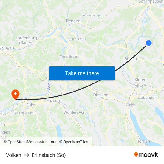 Volken to Erlinsbach (So) map