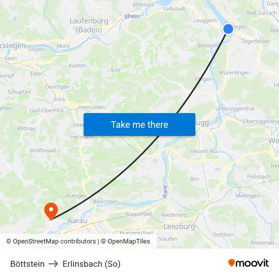 Böttstein to Erlinsbach (So) map