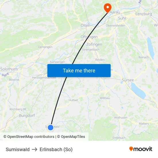 Sumiswald to Erlinsbach (So) map