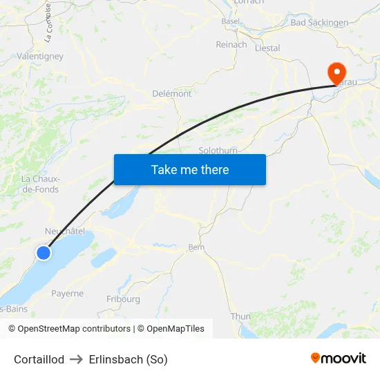 Cortaillod to Erlinsbach (So) map