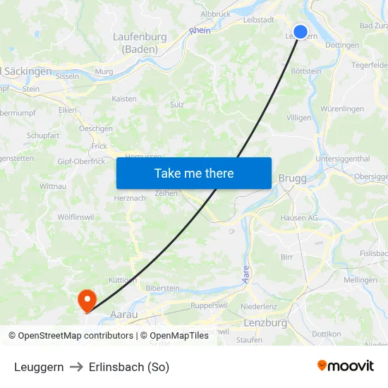 Leuggern to Erlinsbach (So) map