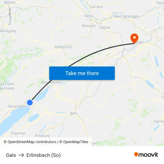 Gals to Erlinsbach (So) map