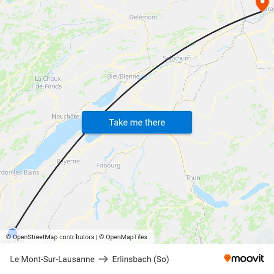 Le Mont-Sur-Lausanne to Erlinsbach (So) map