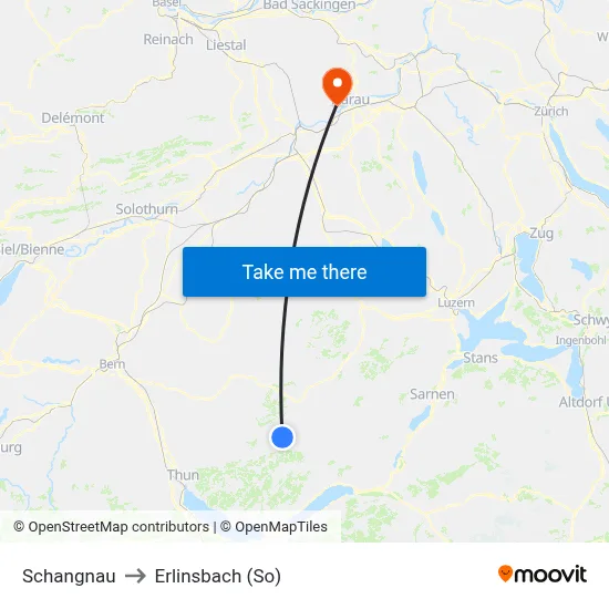 Schangnau to Erlinsbach (So) map