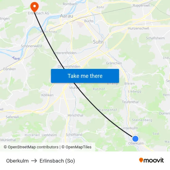 Oberkulm to Erlinsbach (So) map