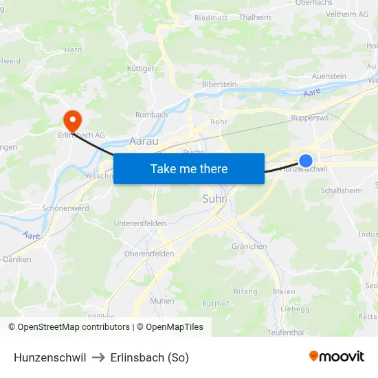 Hunzenschwil to Erlinsbach (So) map
