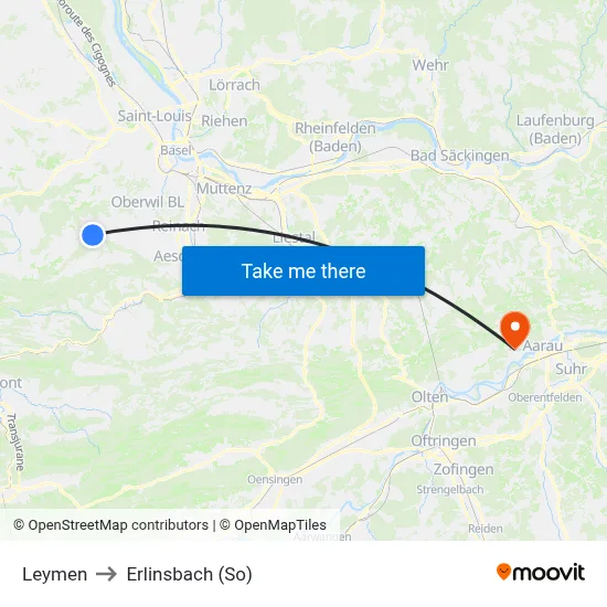 Leymen to Erlinsbach (So) map