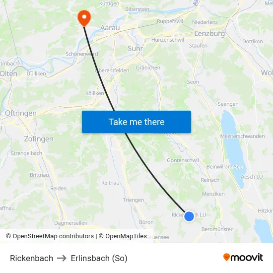 Rickenbach to Erlinsbach (So) map