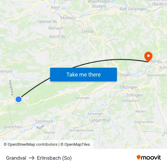 Grandval to Erlinsbach (So) map