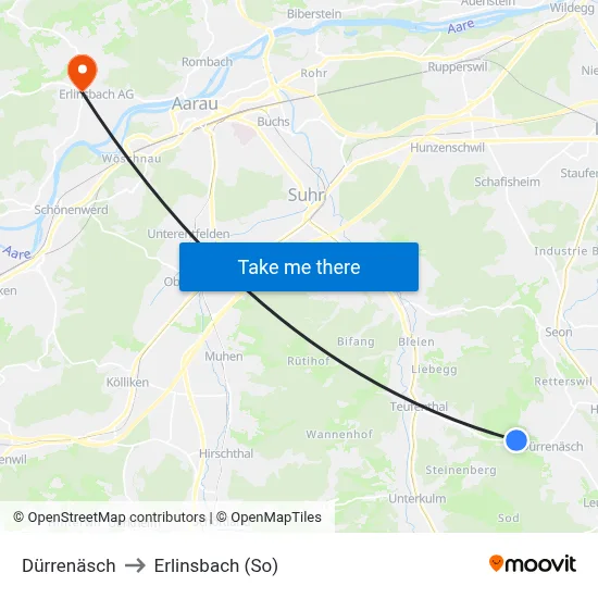 Dürrenäsch to Erlinsbach (So) map