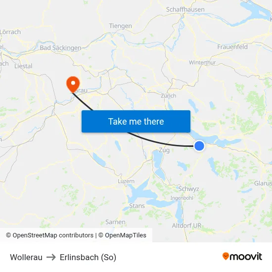 Wollerau to Erlinsbach (So) map