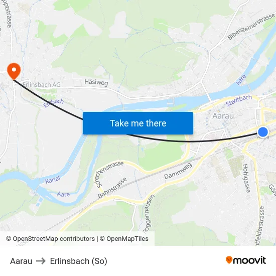 Aarau to Erlinsbach (So) map