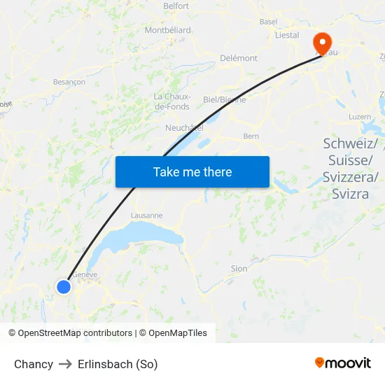 Chancy to Erlinsbach (So) map