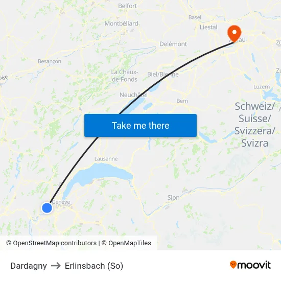 Dardagny to Erlinsbach (So) map