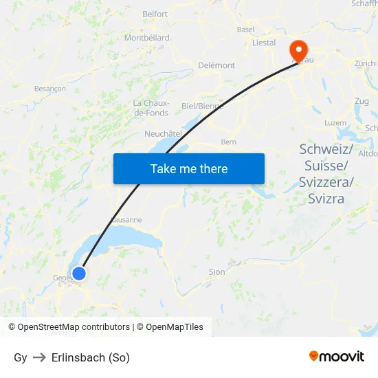 Gy to Erlinsbach (So) map