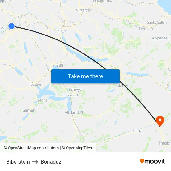 Biberstein to Bonaduz map